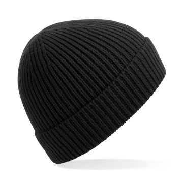 Engineered knit ribbed beanie