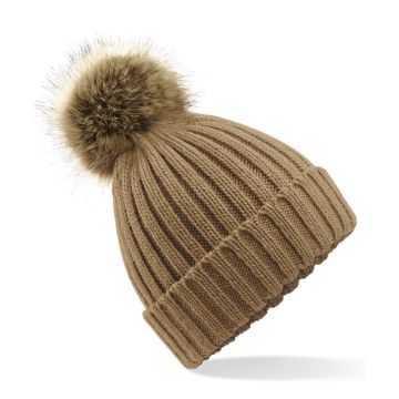 Fur pop pom chunky beanie